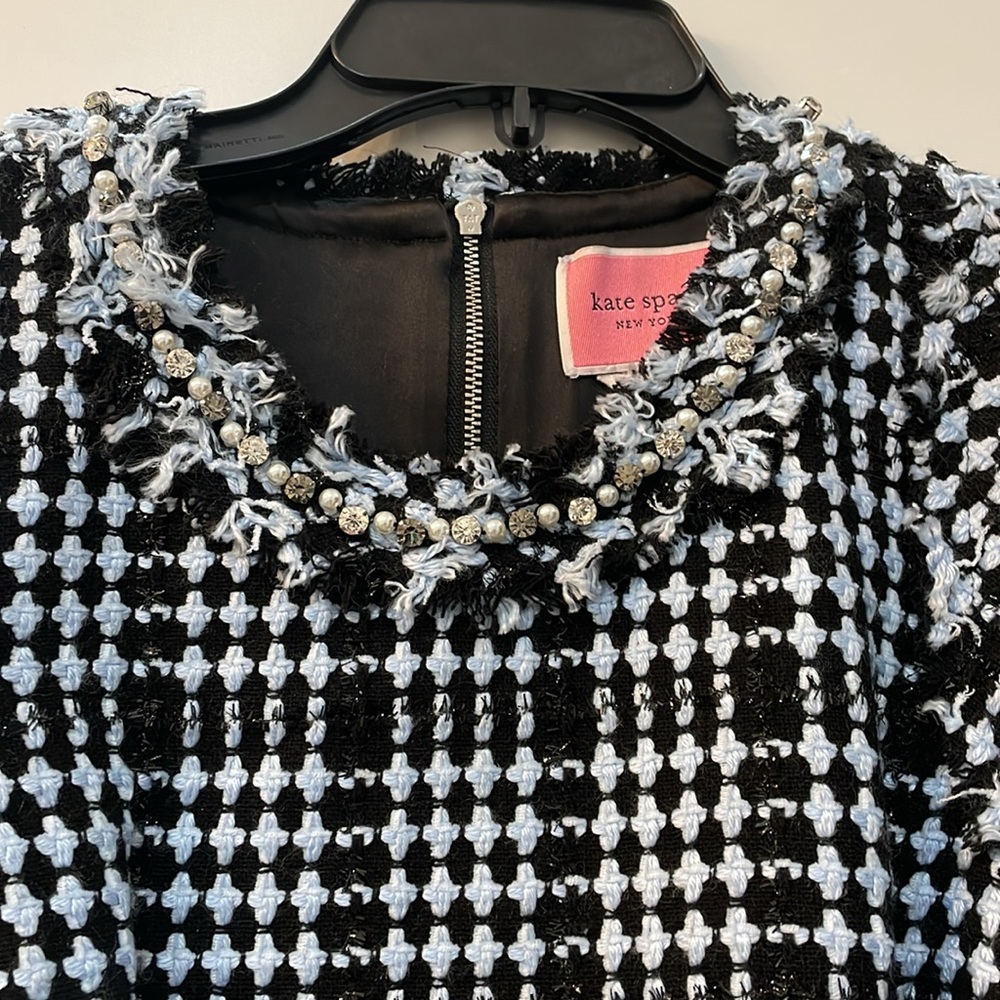 Kate spade multi tweed jeweled neck dress
